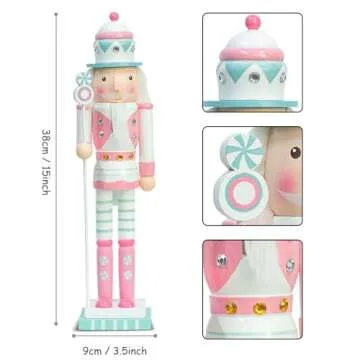 KINGYEE Christmas Nutcracker Pink 15-Inch Set of 2 Wooden Nutcracker Soldier Figurine Display Set for Kids Room Baby First Christmas Decor