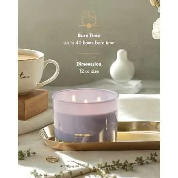 96NORTH Luxury White Sage Candle | Large 3 Wick Jar Candle | Up to 50 Hours Burning Time | 100% Natural Soy Wax | Relaxing Aromatherapy Aesthetic Candles | Housewarming Gift for Men and Women