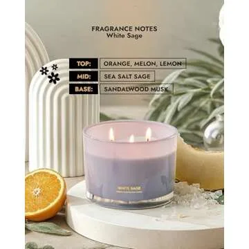 96NORTH Luxury White Sage Candle | Large 3 Wick Jar Candle | Up to 50 Hours Burning Time | 100% Natural Soy Wax | Relaxing Aromatherapy Aesthetic Candles | Housewarming Gift for Men and Women