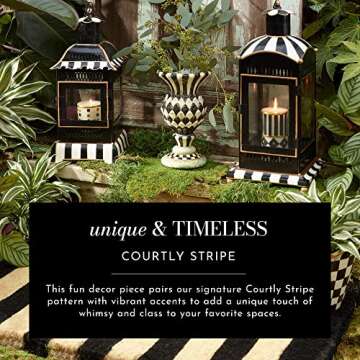 MACKENZIE-CHILDS Courtly Stripe Lantern, Black-and-White Outdoor Candleholder, Metal Lantern Decor, Small