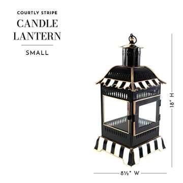 MACKENZIE-CHILDS Courtly Stripe Lantern, Black-and-White Outdoor Candleholder, Metal Lantern Decor, Small