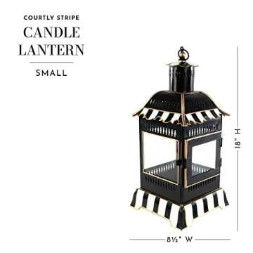 MACKENZIE-CHILDS Courtly Stripe Lantern, Black-and-White Outdoor Candleholder, Metal Lantern Decor, Small