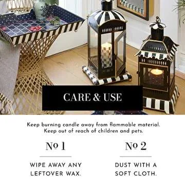 MACKENZIE-CHILDS Courtly Stripe Lantern, Black-and-White Outdoor Candleholder, Metal Lantern Decor, Small