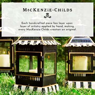 MACKENZIE-CHILDS Courtly Stripe Lantern, Black-and-White Outdoor Candleholder, Metal Lantern Decor, Small