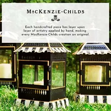 MACKENZIE-CHILDS Courtly Stripe Lantern, Black-and-White Outdoor Candleholder, Metal Lantern Decor, Small