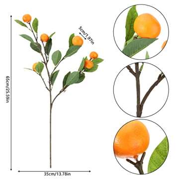 DULRLLY 3 PCS Artificial Tangerine Branches, 25 Inch Faux Orange Stems with Green Leaves, Simulation Long Stem Fruit Bouquet for Home Party Kitchen Festival Decoration