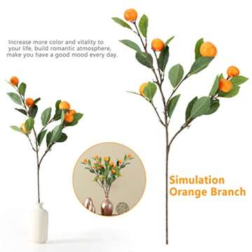 DULRLLY 3 PCS Artificial Tangerine Branches, 25 Inch Faux Orange Stems with Green Leaves, Simulation Long Stem Fruit Bouquet for Home Party Kitchen Festival Decoration