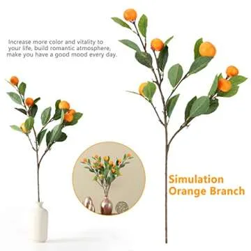 DULRLLY 3 PCS Artificial Tangerine Branches, 25 Inch Faux Orange Stems with Green Leaves, Simulation Long Stem Fruit Bouquet for Home Party Kitchen Festival Decoration