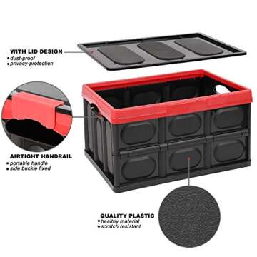 Lidded Storage Bins 2 Pack 30L Collapsible Storage Box Crates Plastic Tote Storage Box Container Stackable Folding Utility Crates for Clothes Books,Snack, Fruits Vegetables Grocery Storage Bin-Black