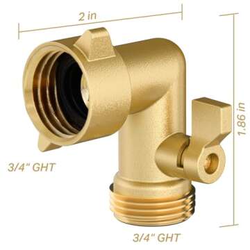Twinkle Star 90 Degree Garden Hose Elbow with Shut Off Valve 2 Pack, 3/4" Heavy Duty Hose Adapter with 2 O-rings, Solid Brass Gooseneck Garden Hose Connector