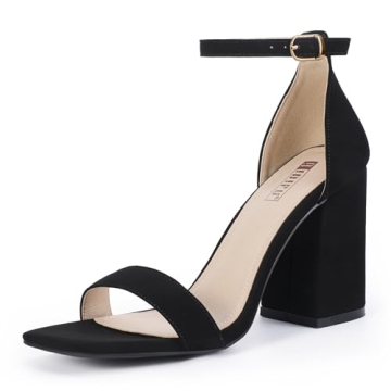 IDIFU Black Chunky Block Heels - Stylish Open Toe Ankle Strap Sandals