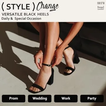 IDIFU Black Chunky Heels Sandals for Brides & Prom
