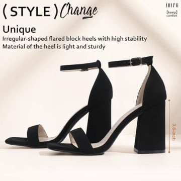 IDIFU Black Chunky Heels Sandals for Brides & Prom