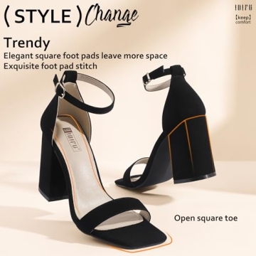 IDIFU Black Chunky Heels Sandals for Brides & Prom