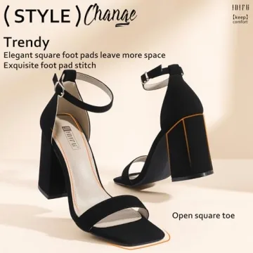 IDIFU Black Chunky Heels Sandals for Brides & Prom