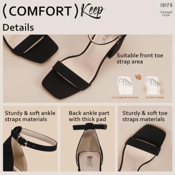 IDIFU Black Chunky Heels Sandals for Brides & Prom