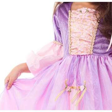 Little Adventures Deluxe Rapunzel Princess Dress Up Costume (Large Age 5-7) - Machine Washable Child Pretend Play and Party Dress with No Glitter