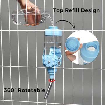 Vannon Dog Water Dispenser for Cage, 15oz Auto Feeding Crate Water Bottle for Dogs, Cats & Rabbits, Pet Nozzle Diameter: 12mm, BPA Free, Blue