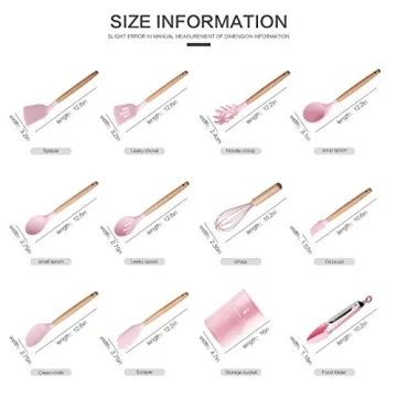 Durable 12PCS Cute Pink Silicone Cooking Utensil Set