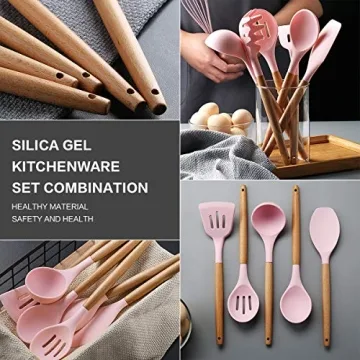 Durable 12PCS Cute Pink Silicone Cooking Utensil Set