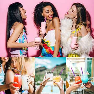 POLIGO 16pcs Reusable Stainless Steel Straws, Colorful Rainbow Iridescent Metal Drinking Straws with Portable Case and Cleaning Brushes for 20, 30 Oz Yeti Tumbler, Smoothies and Bubble Tea