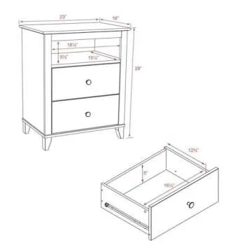 Prepac Yaletown Traditional 2-Drawer Tall Nightstand Side Table, Bedside Table with 2 Drawers and Open Shelf 16" D x 23" W x 28" H, Espresso, EDNH-1202-1