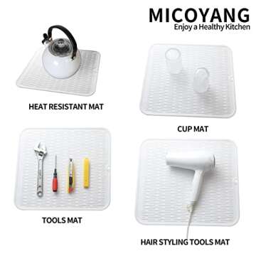 MicoYang Silicone Dish Drying Mat for Multiple Usage,Easy clean,Eco-friendly,Heat-resistant Silicone Mat for Kitchen Counter or Sink,Refrigerator or Drawer Liner White XXL 24 inches x 18 inches
