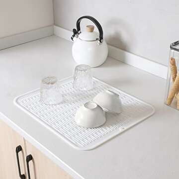 MicoYang Silicone Dish Drying Mat for Multiple Usage,Easy clean,Eco-friendly,Heat-resistant Silicone Mat for Kitchen Counter or Sink,Refrigerator or Drawer Liner White XXL 24 inches x 18 inches