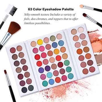 Pro 63 Colors Eyeshadow Palette with Makeup Brushes Set Highly Pigmented Matte Shimmer Make Up Eyeshadow Palette Pigmented Eye Shadow Powder Natural Colors Long Lasting Waterproof Makeup Pallet
