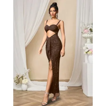 Flattering URYIAO Sleeveless Sequin Maxi Dress for Women