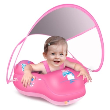 LAYCOL Baby Swimming Float Inflatable Baby Pool Float Ring with Sun Protection Canopy, add Tail no f...