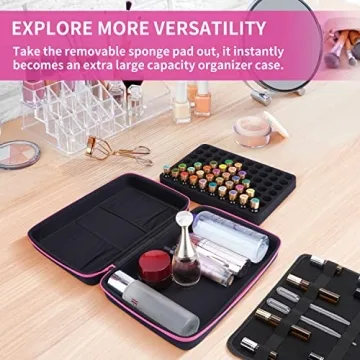 HESPLUS Essential Oil Storage Carrying Case Holder Organizer Holds 70 Bottles 5ml 10ml 15ml 20ml Bottles & Roller Bottles Portable Aromatherapy Collection Case Travel Hard Box Organizer Bag（Pink 70）