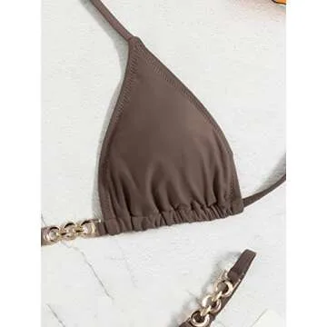 SHENHE Women's Sexy Bikini Sets Ring Triangle Tie Bathing Suits 2 Piece Swimsuits S Brown
