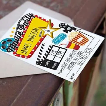 Movie Themed Invitations with Envelopes - (Pack of 20) - Movie Ticket Invitations for Boys, Girls, Children, Toddlers and More. Movie Birthday Supplies. Fill in Style