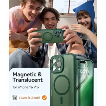CANSHN Magnetic Compatible with iPhone 16 Pro Case, Upgraded [Full Camera Protection] [Compatible with Magsafe] [Translucent Matte] Shockproof Protective Phone Case Cover 6.3 Inch - Deep Green