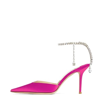 keleimusi Women's Heeled Sandals Crystal-Embellished Ankle Strap Pumps Rhinestone Heels Wedding Brid...