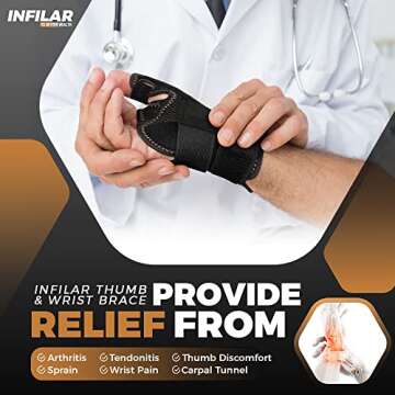 INFILAR Copper Infused Thumb Brace for Men and Women - Comfortable CMC Thumb Brace Spica Splint for ...