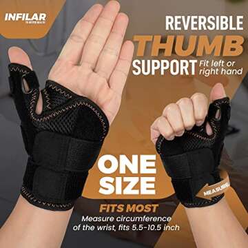 INFILAR Copper Infused Thumb Brace for Men and Women - Comfortable CMC Thumb Brace Spica Splint for Pain Relief, Tendonitis, Thumb Wrist Stabilization Support for Right & Left Hand - Universal Size