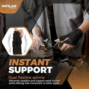 INFILAR Copper Infused Thumb Brace for Men and Women - Comfortable CMC Thumb Brace Spica Splint for Pain Relief, Tendonitis, Thumb Wrist Stabilization Support for Right & Left Hand - Universal Size