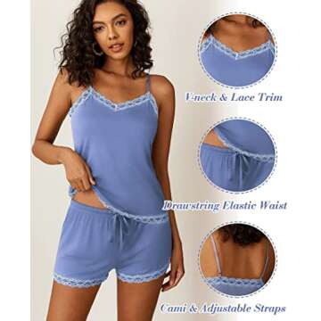 Avidlove Women Cami Pajama Set Sexy Lingerie Modal Sleepwear Lace Trim Short PJ Set with Shorts(Light Blue,M)