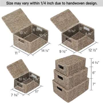 Elegant Set of 3 StorageWorks Hand-Woven Wicker Baskets with Lids for Stylish Organization