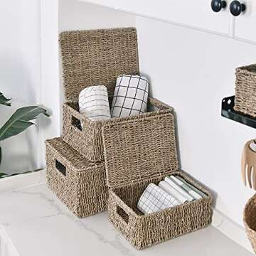 StorageWorks Hand-Woven Wicker Baskets with Lids