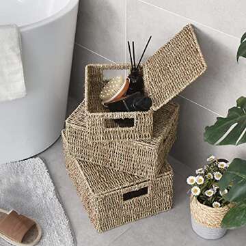 StorageWorks Hand-Woven Wicker Baskets with Lids