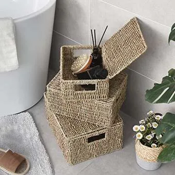 StorageWorks Hand-Woven Wicker Baskets with Lids