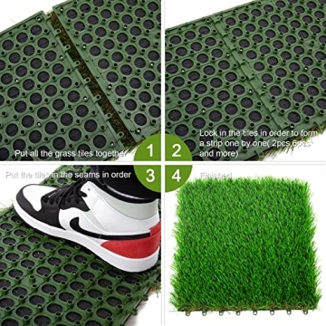 WASALEX 6 PCS Interlocking Artificial Grass Rug 1x1FT
