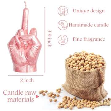 6sisc Middle Finger Scented Candle Rose Gold Danish Pastel Room Aesthetic Decor Pine Aromatherapy Candles Natural Soy Wax Hand Gesture Fragrance Candle for Home Bedroom Supplies Teen Birthday Gifts