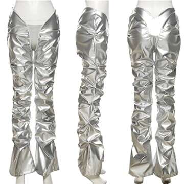 LROSEY Metallic Black Stacked Leggings for Women
