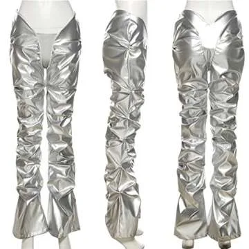 LROSEY Metallic Black Stacked Leggings for Women