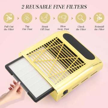 ZUZUXIA Nail Dust Collector - 80W, Reusable Filters & Brush