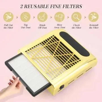 ZUZUXIA Nail Dust Collector - 80W, Reusable Filters & Brush